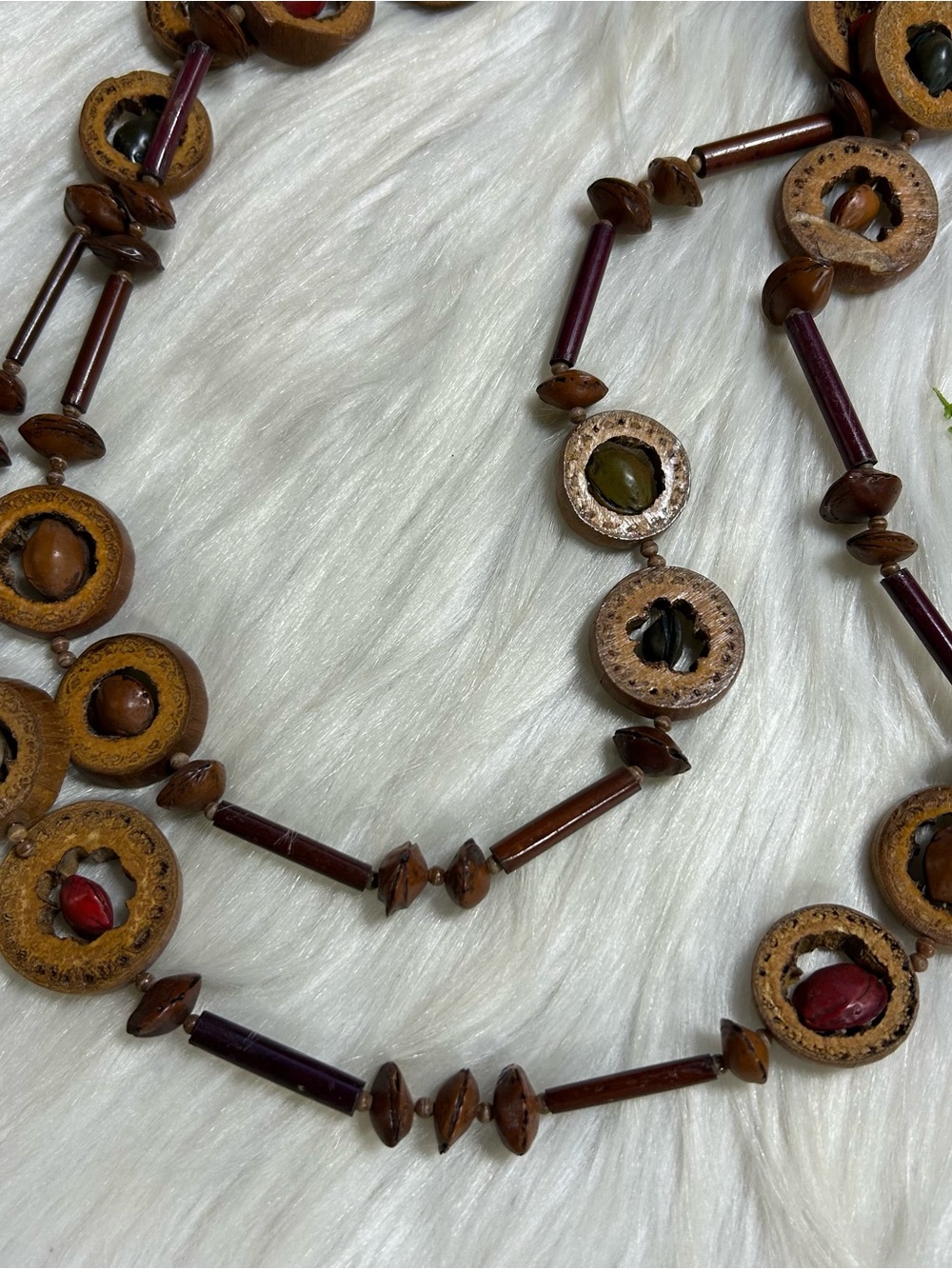 Boho Teardrop Seed Wood Bead Necklace